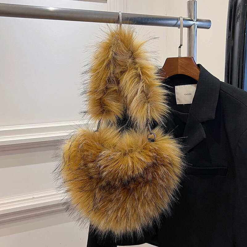 Fluffy Faux Dog Fur Trendy Women's Fashion Heart-shaped Plush Shoulder Underarm Bag