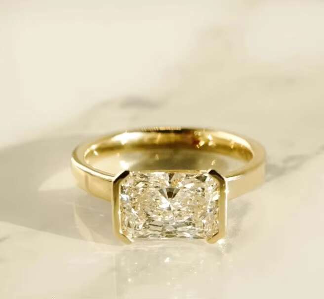 Radiant Cut Moissanite Engagement Ring with 2.53 Ct Bezel Set Elegant Wedding Band