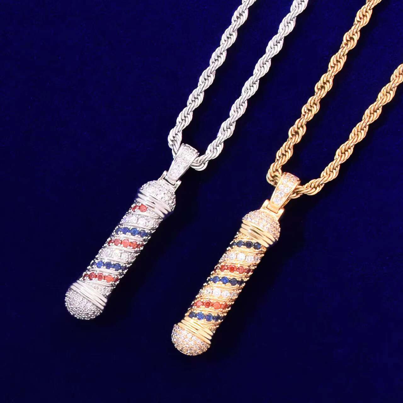 New Fashion Unisex Moissanite Pendants Charms Street Pole Sign Pendant for Barber Shop Exclusive Jewelry Design