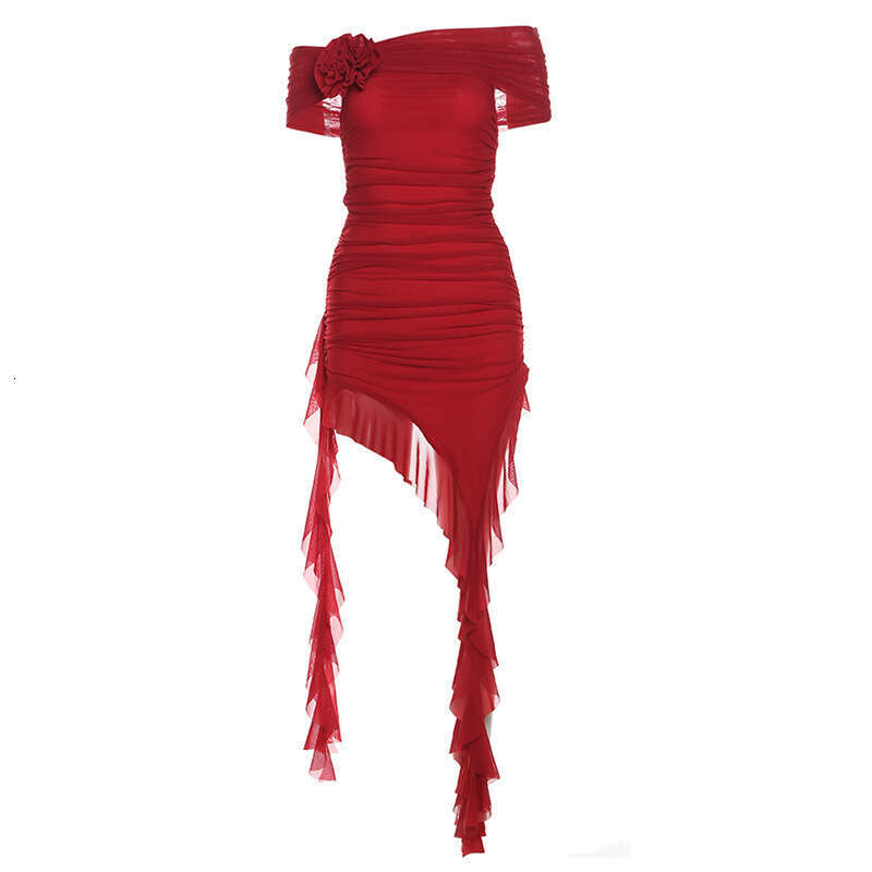 Spring New Women's Solid Color Slim Fit High Waist Fashion Off-Shoulder Tube Dress B5