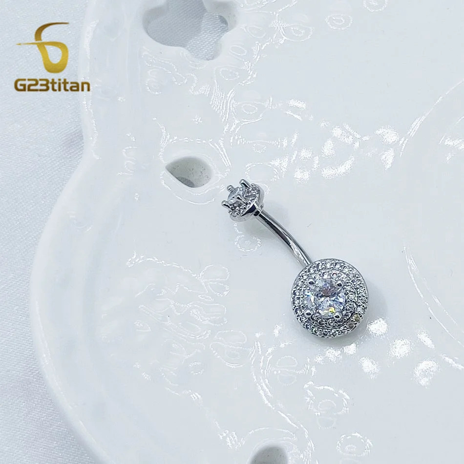 Simple Zircons Round Belly Button Ring 6-16mm Length G23 Curved Barbell Silver Color Ombligo Jewelry 14G Navel Piercing 250617