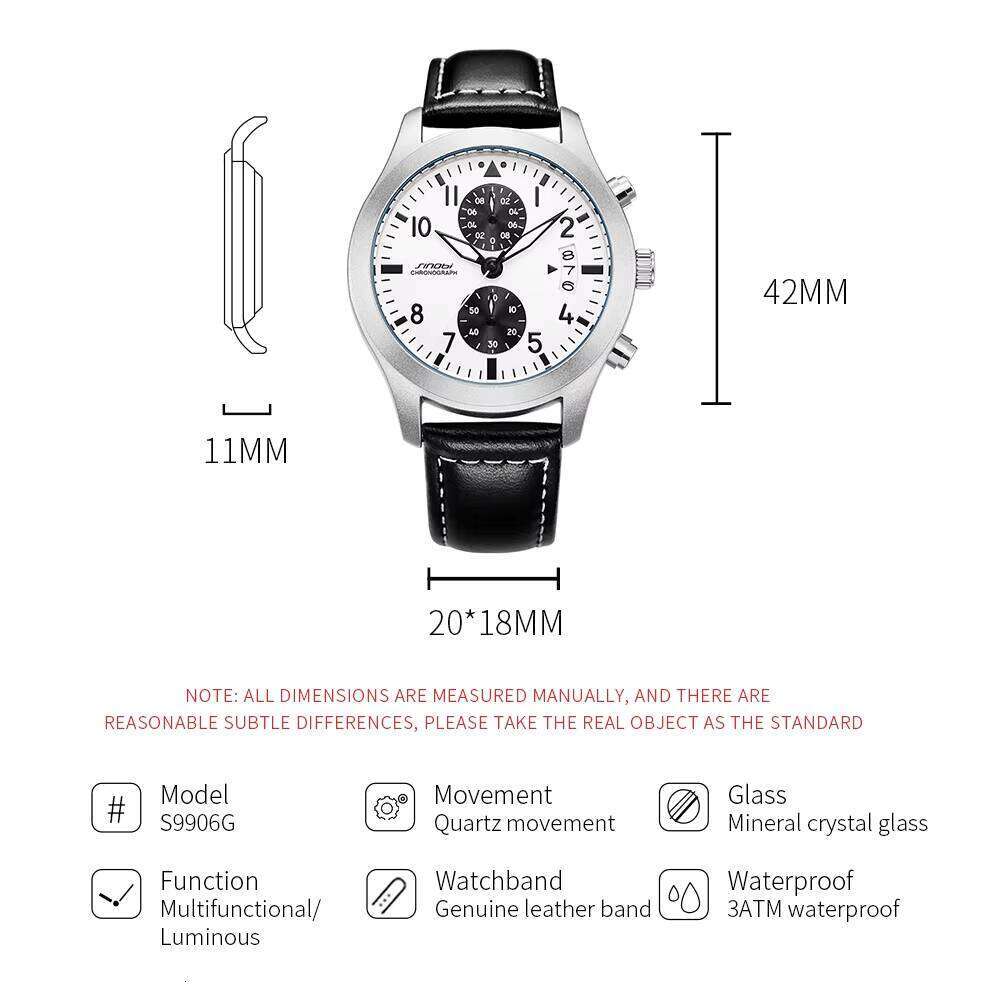 DHgargets SINOBI Quartz Watches Men Wrist Multi-function Genuine Leather Waterproof Chronograph Calendar Relojes Wristwatch