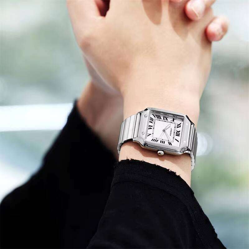 DHgargets Unmatched Precision Waterproof Men's Quartz Watches with Rectangle Stainless Steel Strap Watch
