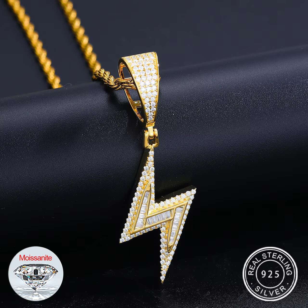 Mens Trendy Full Moissanite VVS Diamond Iced out Lightning Bolt Pendants Hip Hop Style Charms New Design