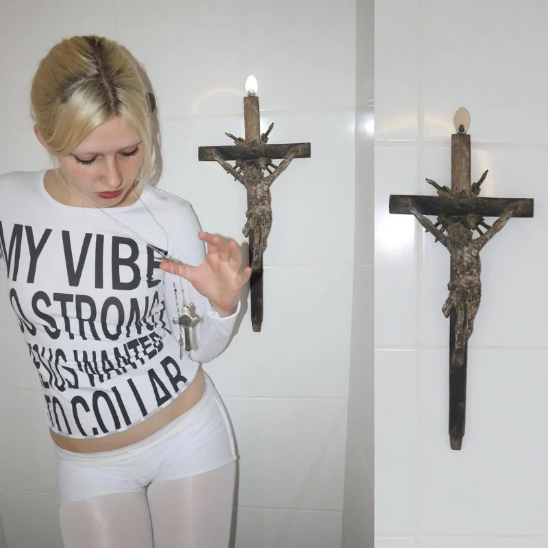 Vintage Y2k Womens Tshirt White Trash Monogram Print Cross Pattern Long Sleeve Harajuku Aesthetic Street Summer 250617