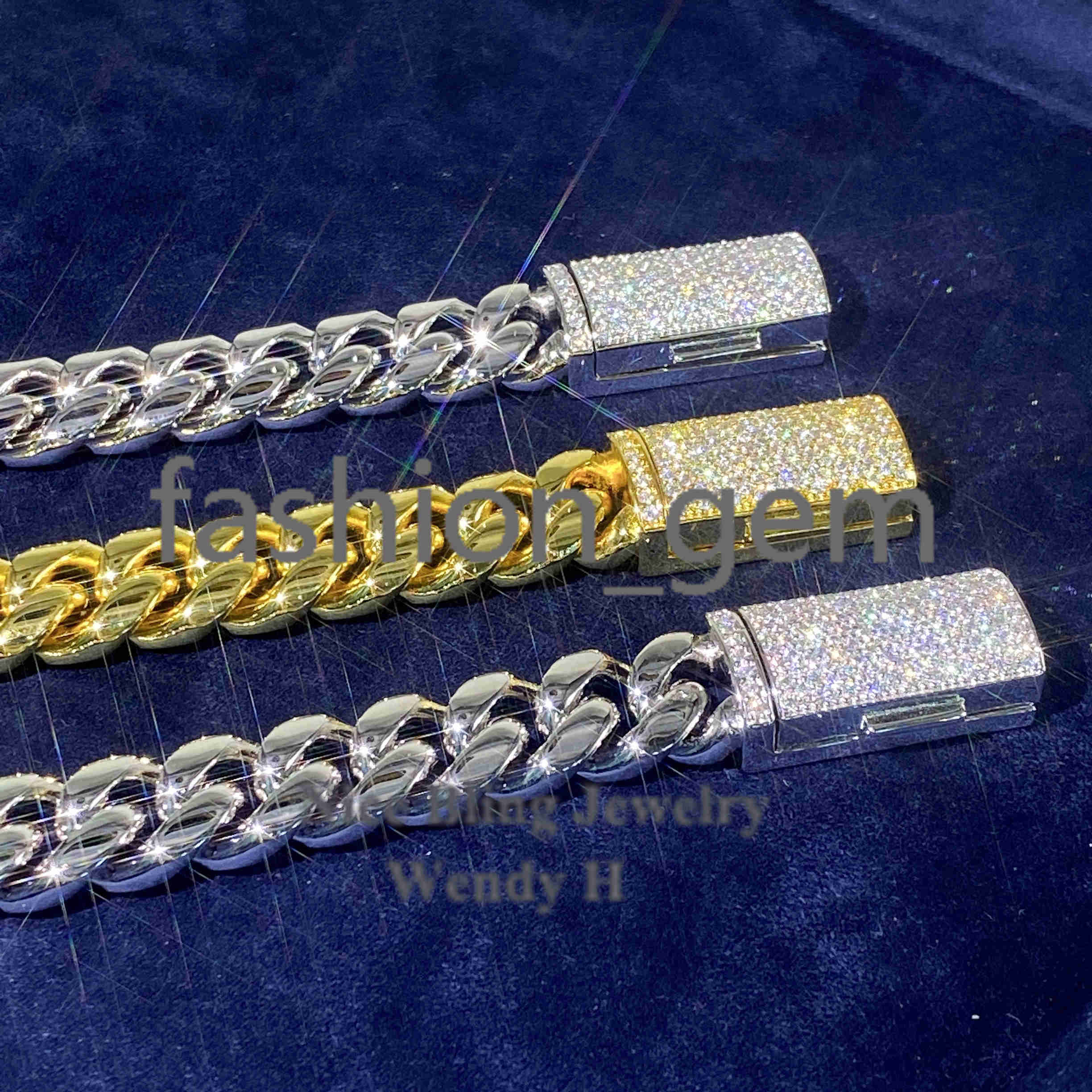 Hip Hop Iced Out Moissanite Diamond Clasp 8mm 10mm 12mm 14mm 925 silver 925 silver Pvd Gold Plated Miami Cuban Link Chain