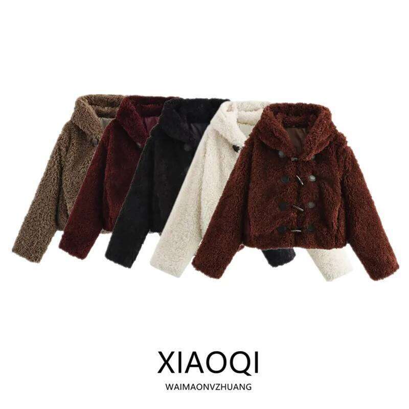 Fall Winter New Arrival Women's ort Coat Jaet Fur Effect Knot Button Design Outerwear Casual Comfortable Loose Fit