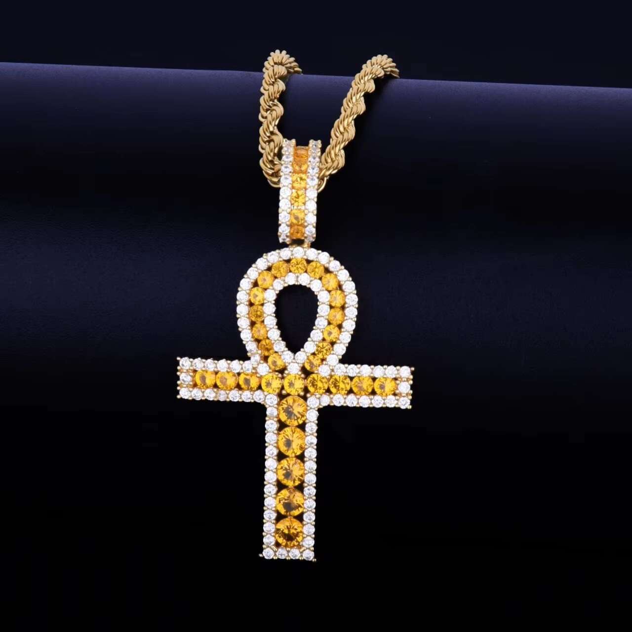 18KGold .925 Silver Filled Ancient Egyptian Ankh Cross Pendant Necklace Mens Womens Moissanite Charms Cultural African