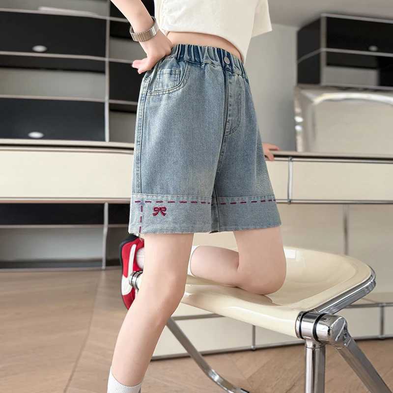 Girls summer versatile butterfly shorts 2025 new summer thin fashion jeans casual sports shorts 5-15 years oldC250617