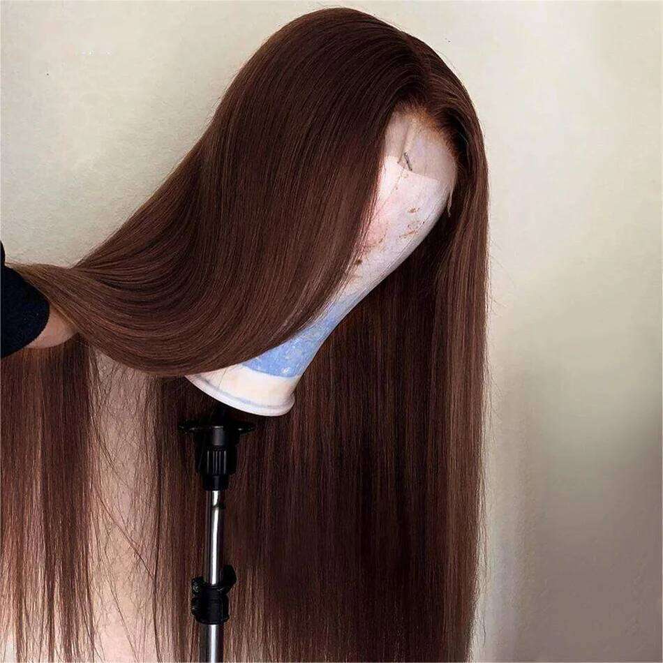 13x4 30 40 Inch Chocolate Brown Straight Front Human Hair Wig 13x6 Transparent Hd Pre Plucked Lace Frontal Wigs For Women