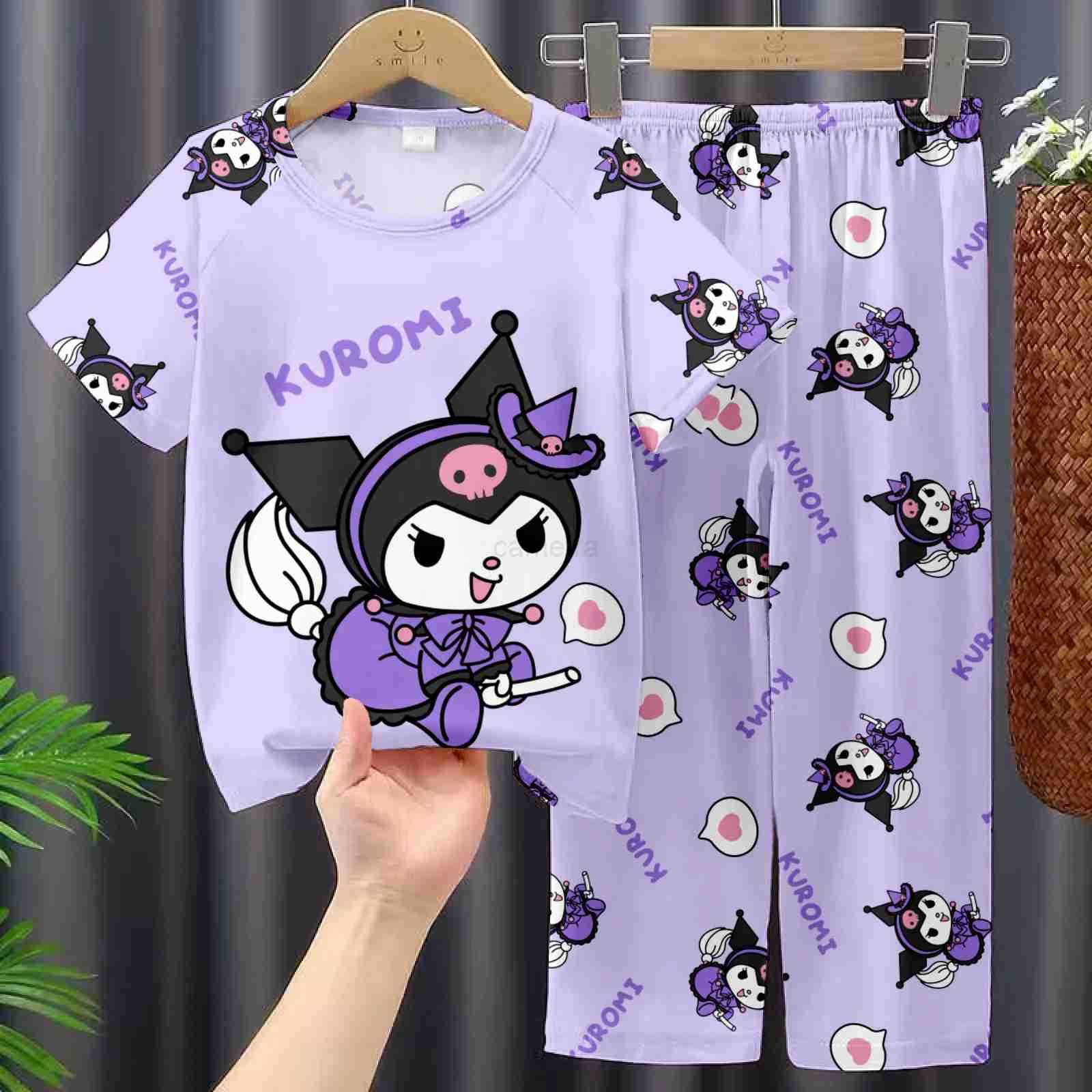 Sanrio Hello Kitty Girls Pajama Sets Short Tops+Long Pants 2 Pieces Kuromi Soft Childrens Sleepwear Kids Pajamas Suits Nightwear XJ250618XJ250618