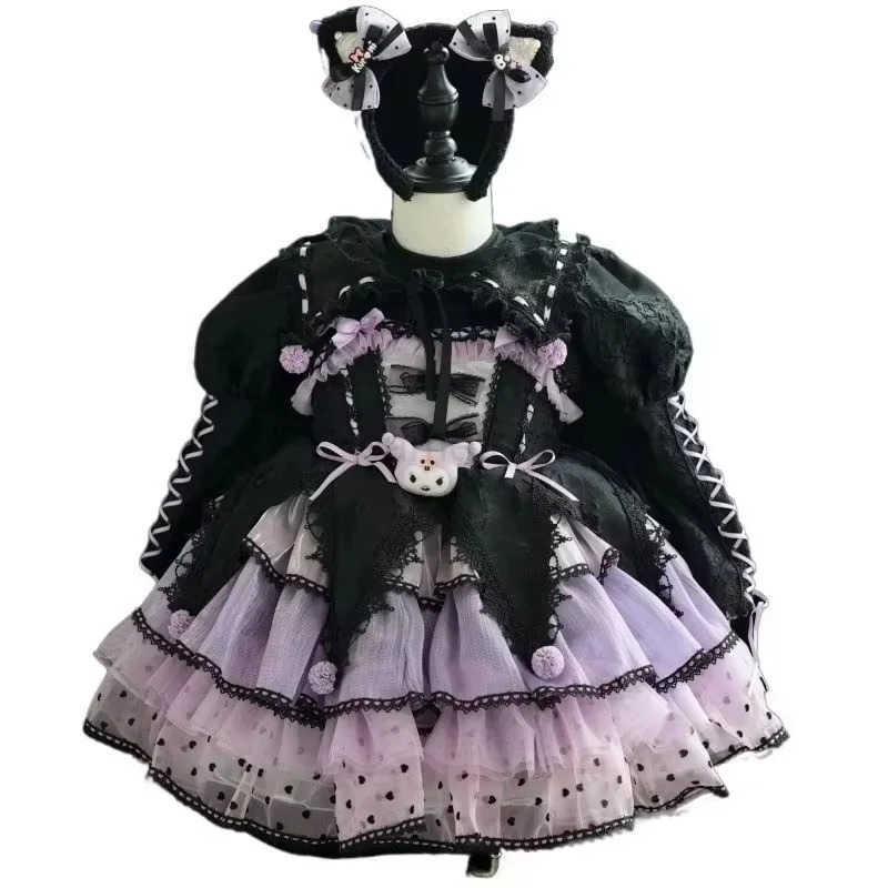 Sanrio 2024 Autumn Girl Kuromi Lolita Strap Dress Princess Glowing Skirt Support Rear Tail Little Coat Safety Trousers Halloween ClothXJ250618