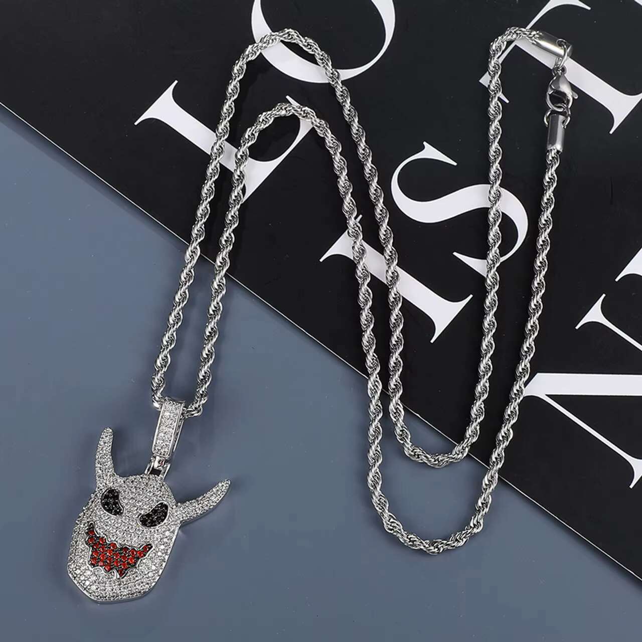 Luxury Mens 18K Gold .925 Silver Hip Hop Demon Devil Pendant Fancy Design Moissanite Necklaces