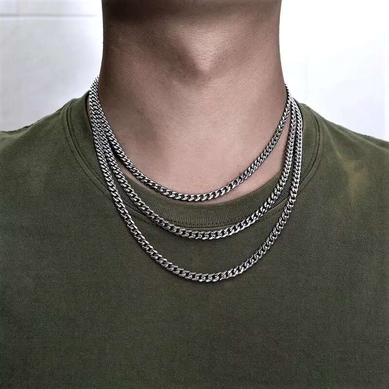 Wholesale Curb Cuban Link Chain Necklace Vintage Black Gold Tone Solid Metal Basic Punk Stainless Steel Necklace for Men Women