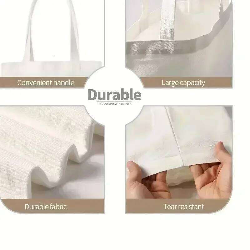 Cute Labubu Print Canvas Tote Versatile Style Durable Women's Reusable Daily Commute Shoulder Bag For Shopping