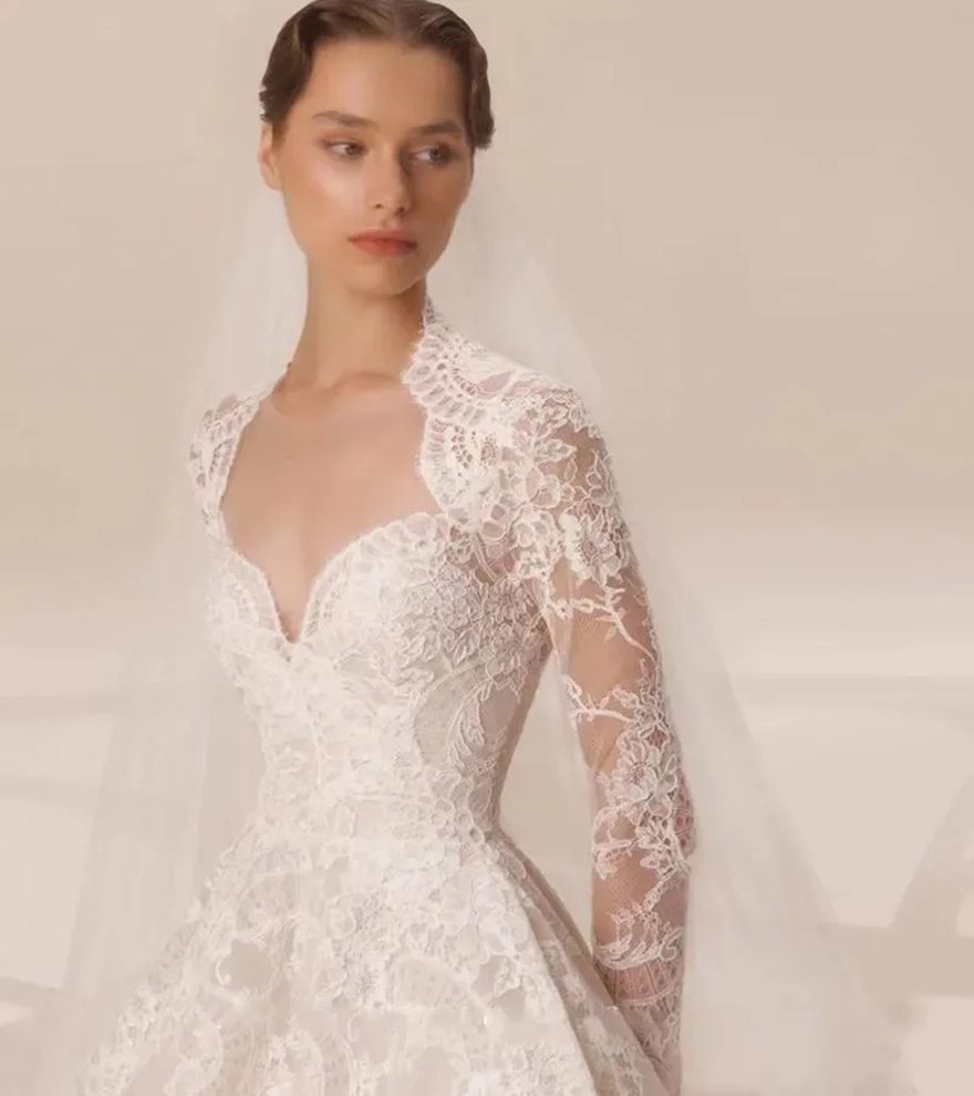 Newest Wedding Dress 2025 A-Line Full Sleeves Sweetheart Neck With Key-Hole Back Princess Bride Gown Vestidos De Novia Custom Made