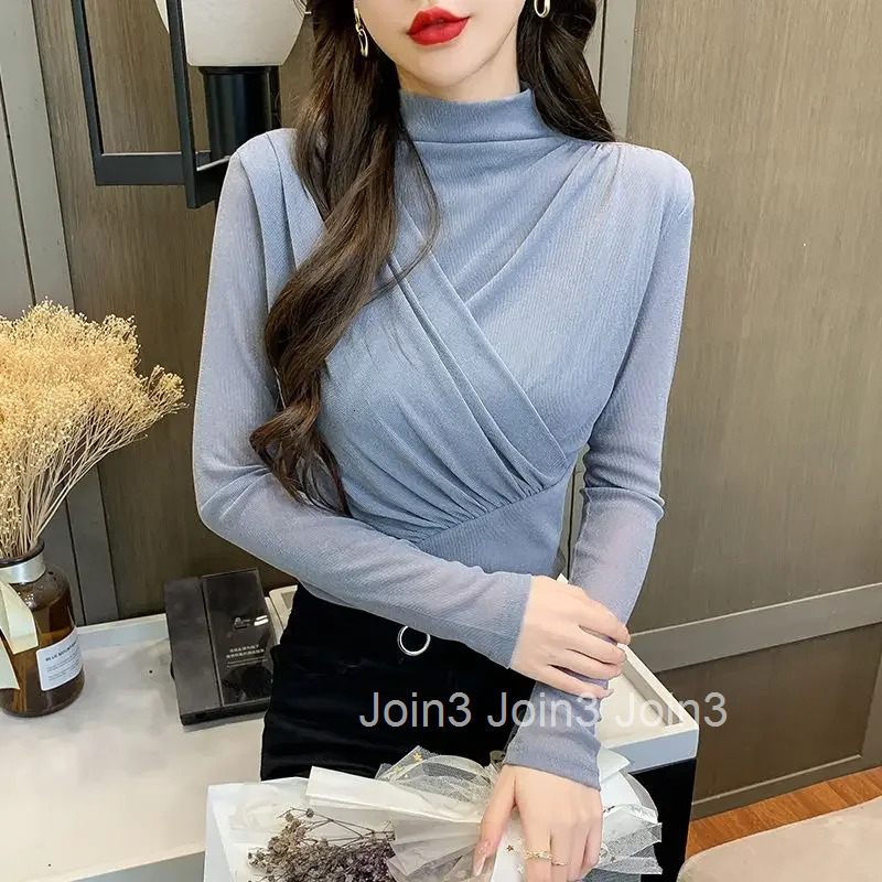 Long Sleeve T Shirt for Women Elegant Slim Plain Kpop Clearance Tee Cheap Clothes Korean Fashion Polyester Streetwear Tops Woman