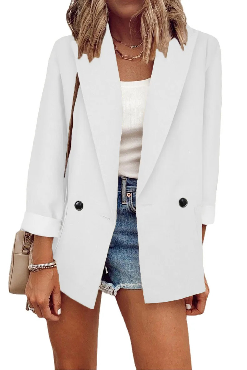 2024 Autumn Temperament Coat Womens Long Sleeve Solid Slim Suit Collar Single Breasted Top Clothing Trend 250613