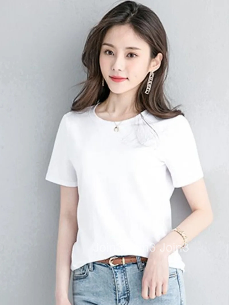 100% Cotton T Shirts for Women Causal Female Top Short Sleeve Plain Tees Slim Clothes O Neck Black White Loose Tall Pulovers Hot