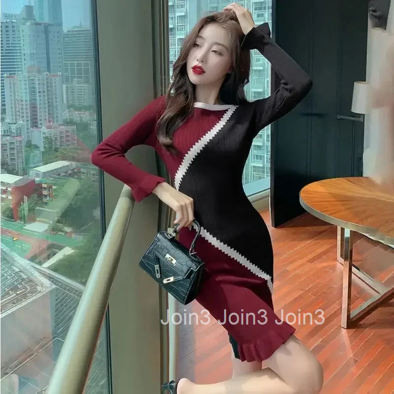 Female Knit Dress Sensual Sexy Ruffle Bodycon Womens Crochet Dresses Elegant Party Loose Designer Trendy Kpop X Chic Pretty G