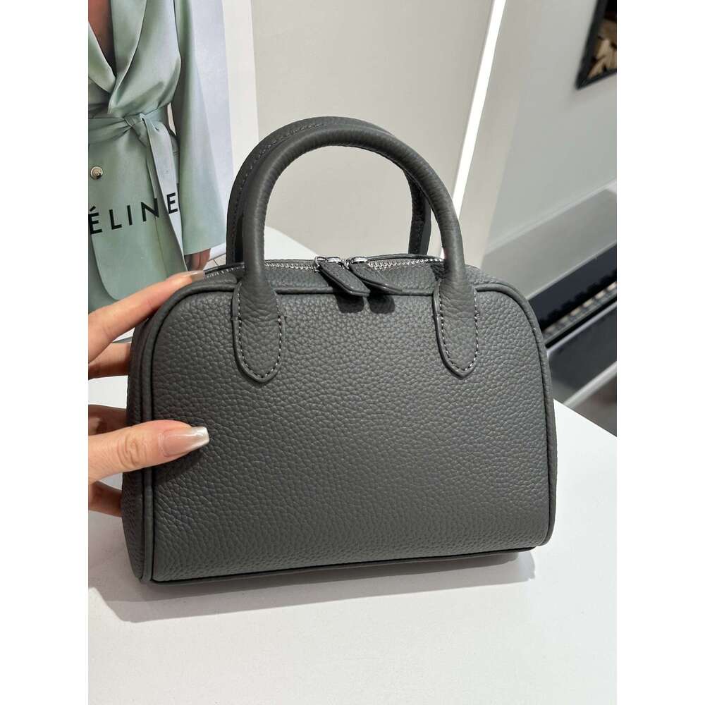 Women's Crossbody bag Bowling Mini Handbag Pillow Genuine Leather Elegant Boston Bag