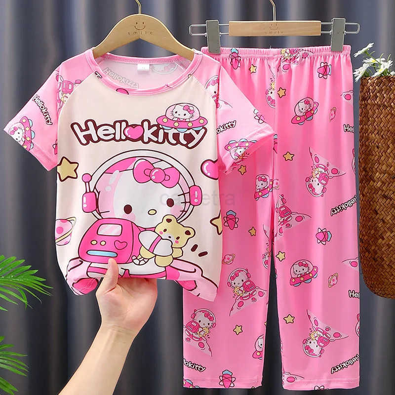Sanrio Hello Kitty Girls Pajama Sets Short Tops+Long Pants 2 Pieces Kuromi Soft Childrens Sleepwear Kids Pajamas Suits Nightwear XJ250618XJ250618