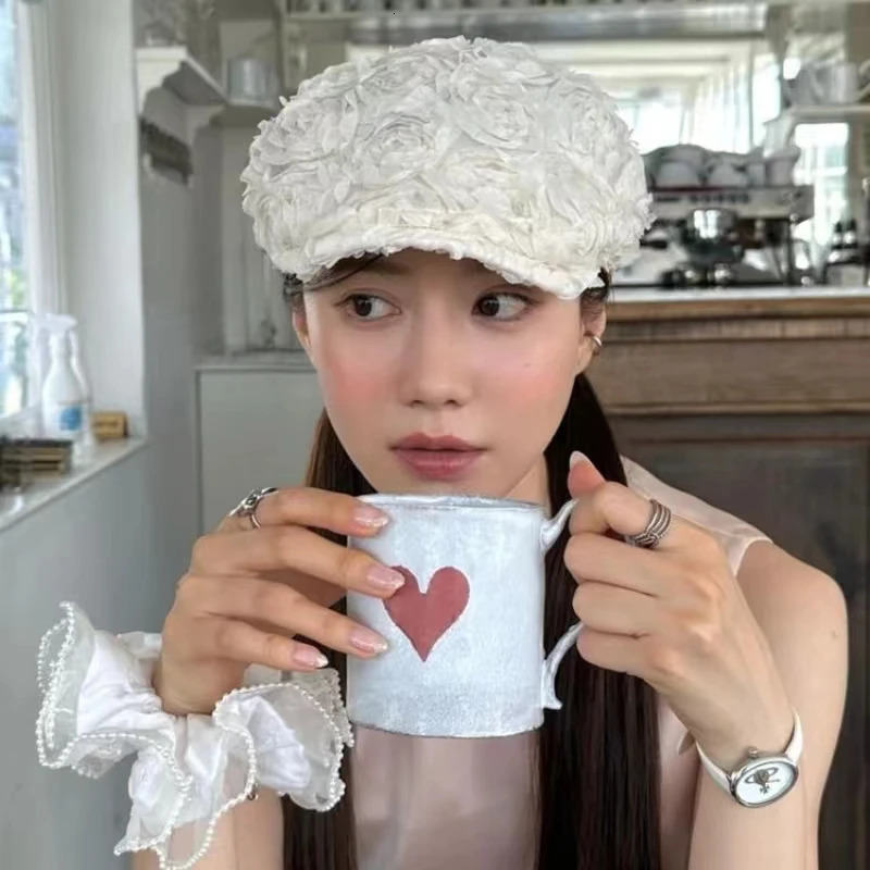 Advanced Sense Forward Hat Roses Retro Style Berets Cap High-quality Korean Style Painter Hat 250604