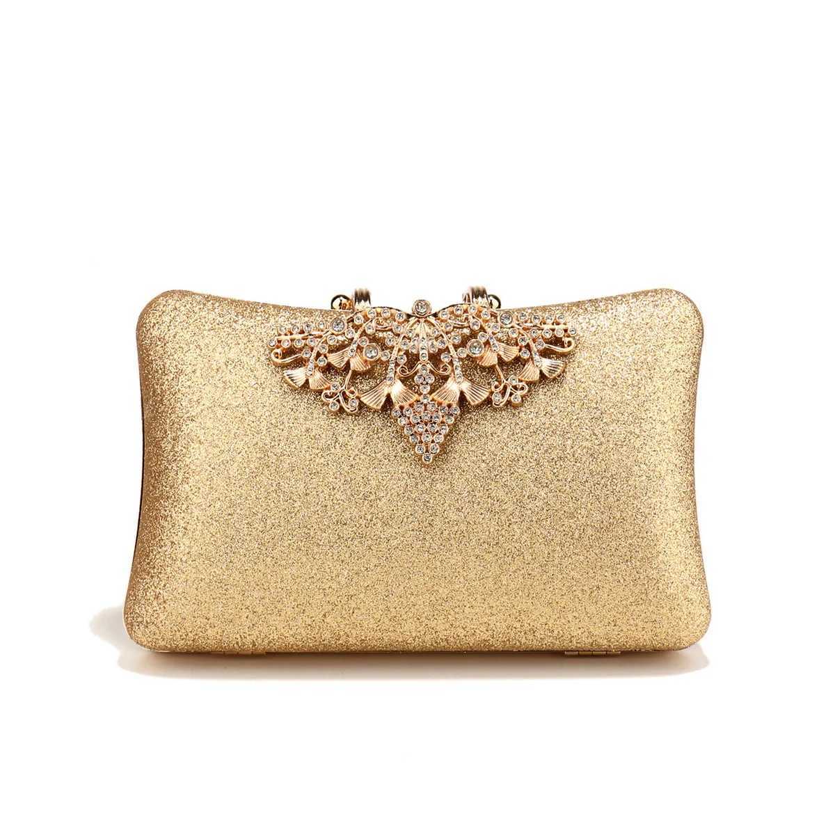 Golden Metal Chain Clutch Diamonds Sequined Evening Bags Shiny Casual Glitter Lady Handbags Silver Clutch Z250618