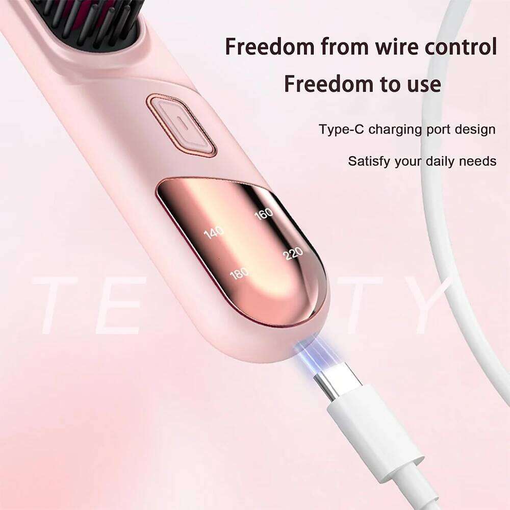 Portable Brushes Wireless Hair Straightener Brush Mini Electric Straightening Negative Ion Thermal Comb