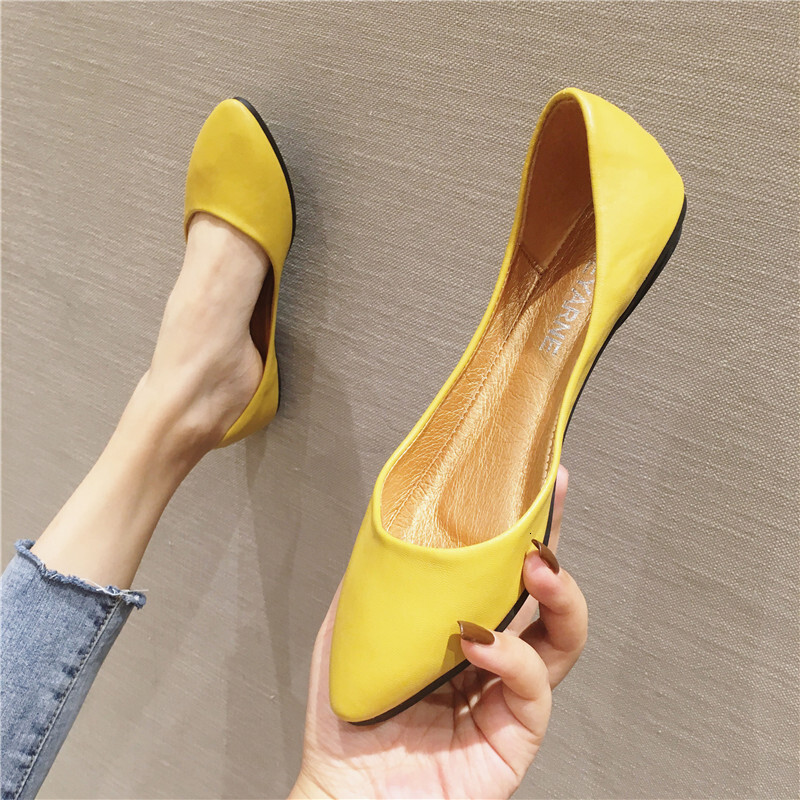 BEYARNE Women's Leather Soft Sole Candy Color Plain Shallow Mouth Single Heel Flat Plus Size Shoes ddmythur