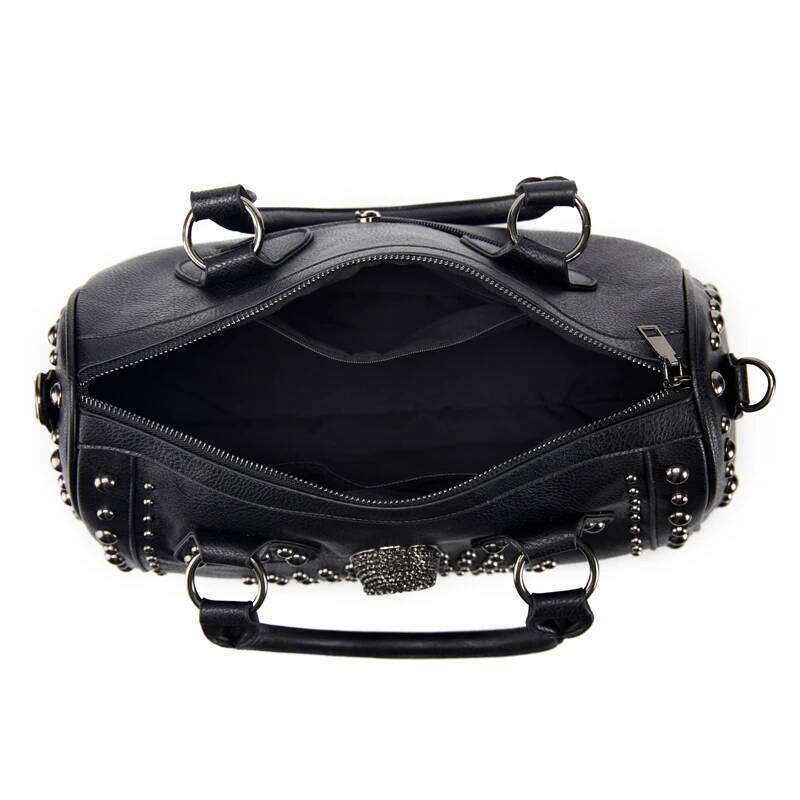 Annmouler Women's 2022 Trend Large Capacity Boston Black Skull Handbag Pu Leather Tote Bag Rivet Crossbody Purse