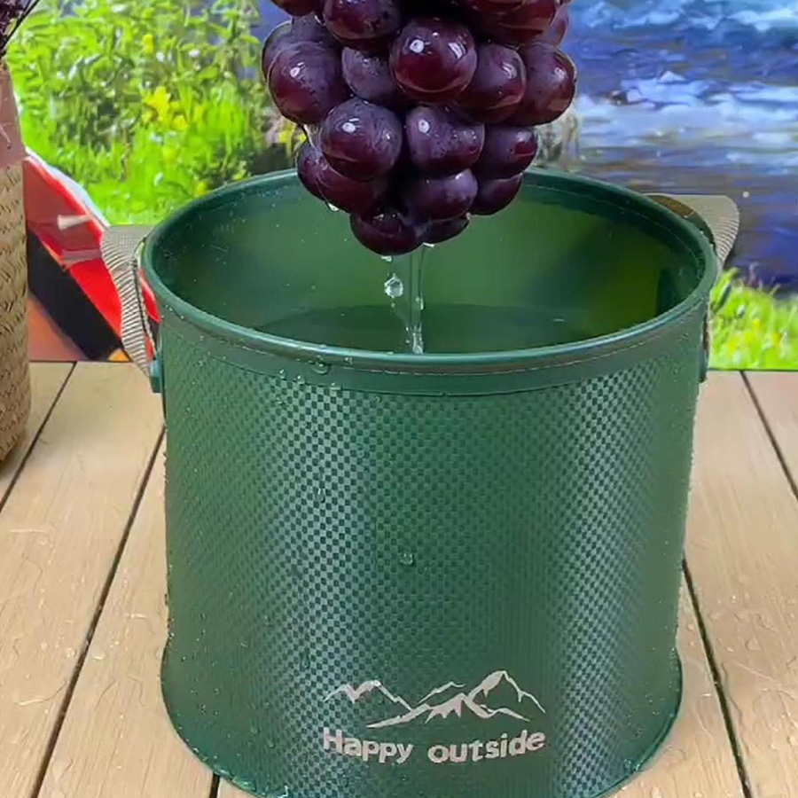 Durable Lightweight 9 Liter Folding Bucket, Perfect for Camping, Hiking, and Picnics, Collapsible 9L Green Foldable Camp Sink & Portable Wash Basin Id