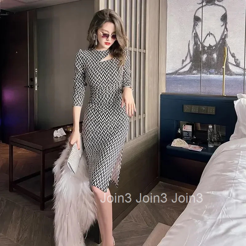 Womens Long Sleeve Dresses Spring Autumn Midi Hollow Female Dress Kpop On Sales Outfits Curvy Trendy Korean Style Aesthetic Xxl