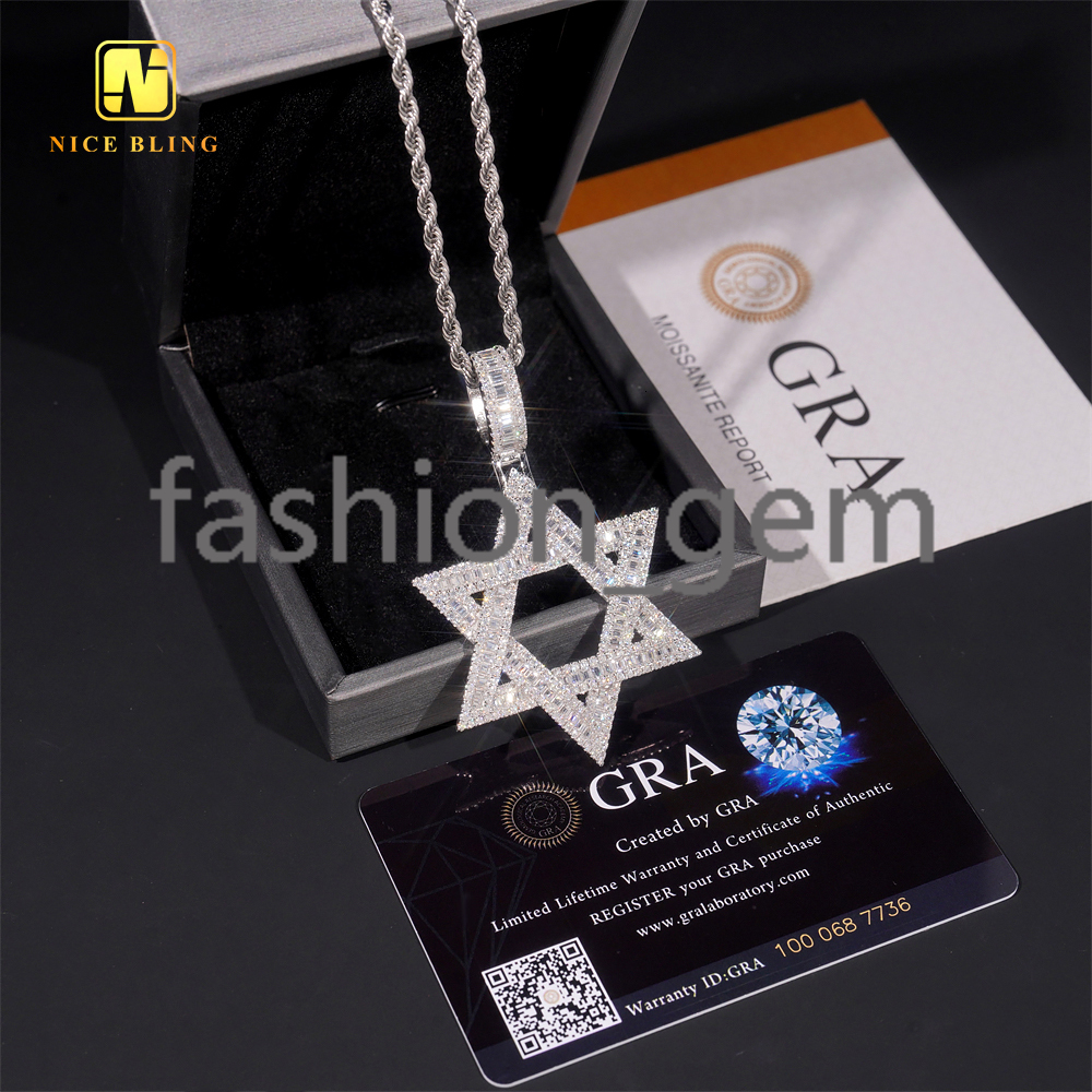 Pass Diamond Tester 925 Silver Hexagram Charms Pendant Gold Plated VVS Moissanite Diamond Pendant