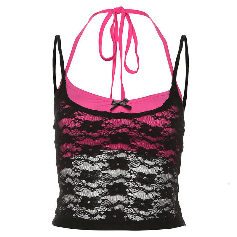 Summer New Women's Sexy Mesh Strap Solid Color Halter Neck Tube Top Two-Piece Set B5