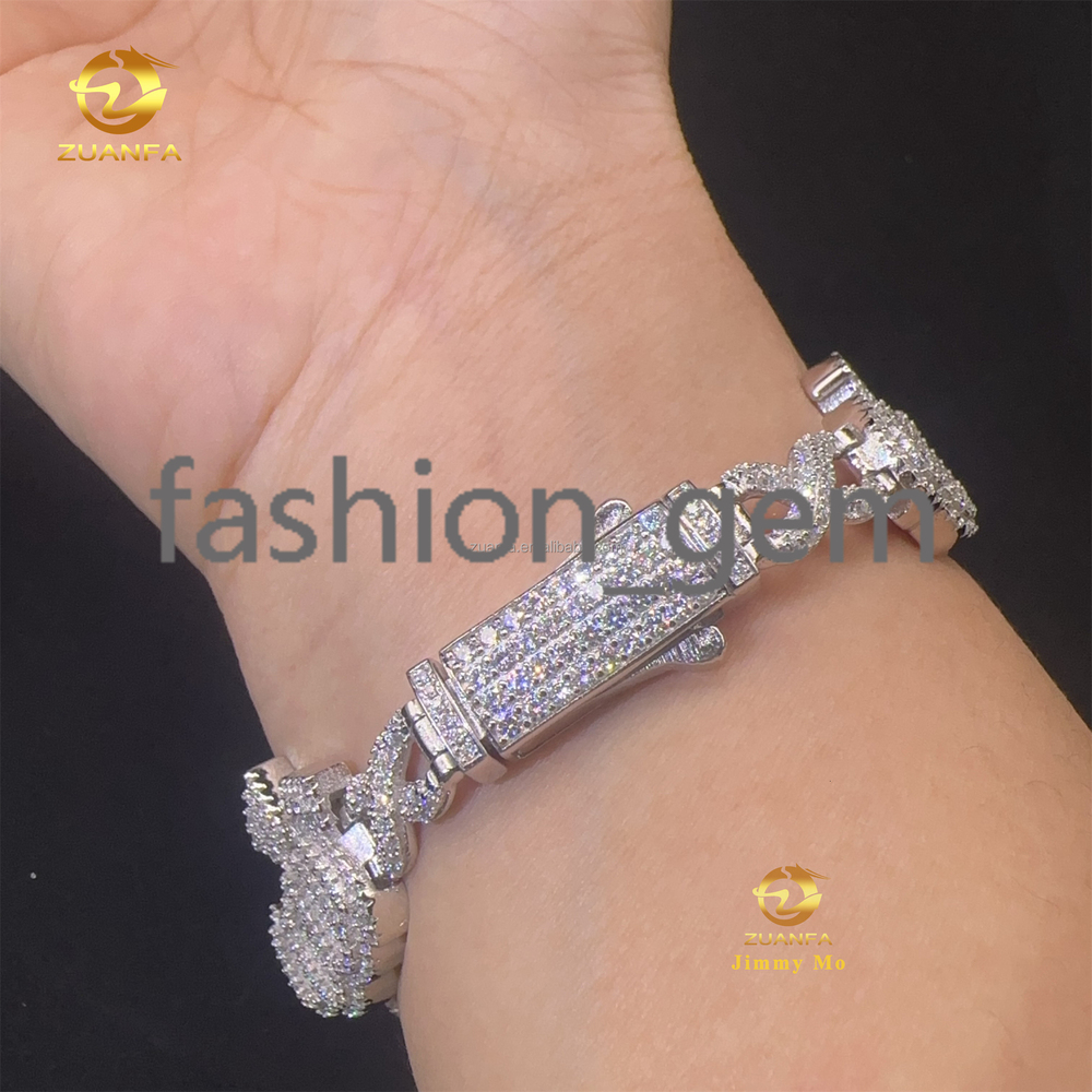 Unique Design Fashion Style Customized S925 Silver Jewelry Iced Out Men VVS Moissanite Allah Miami Infinity Cuban Link Bracelet