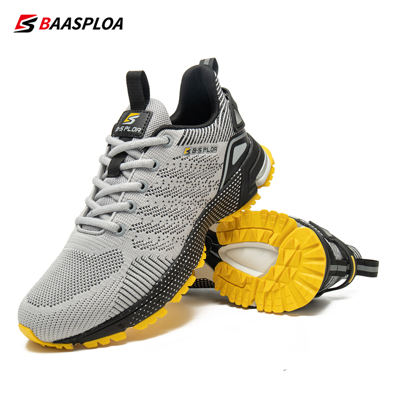 Baasploa Men's Running Shoes Knitted Mesh Breathable Training Shoe Lightweight Sneakers Non-Slip Tennis Walking Sport Shoe