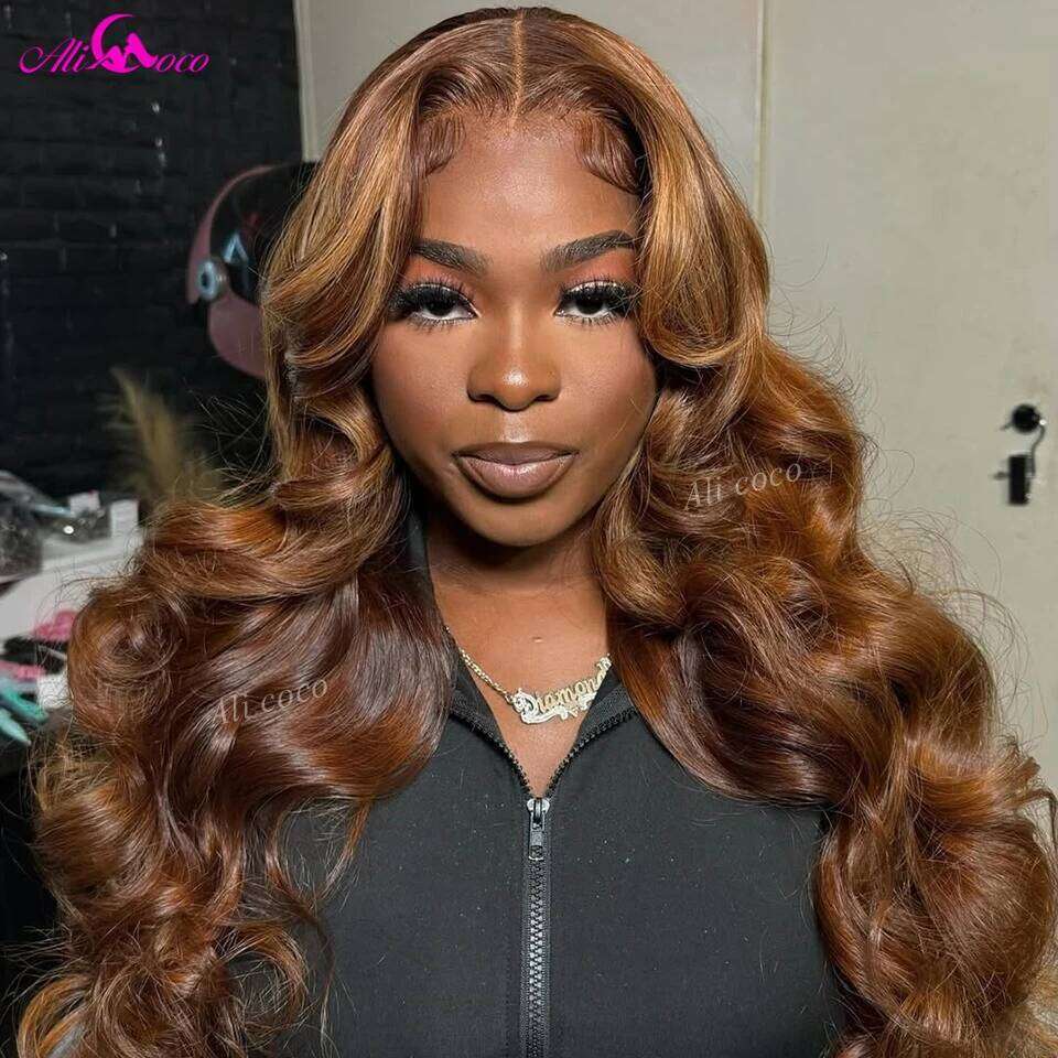 Highlight Ginger Brown Body Wave Human Hair 13X4 13X6 Lace Frontal Wigs For Women Pre-Plucked 5x5 Closure Wig 180 Density