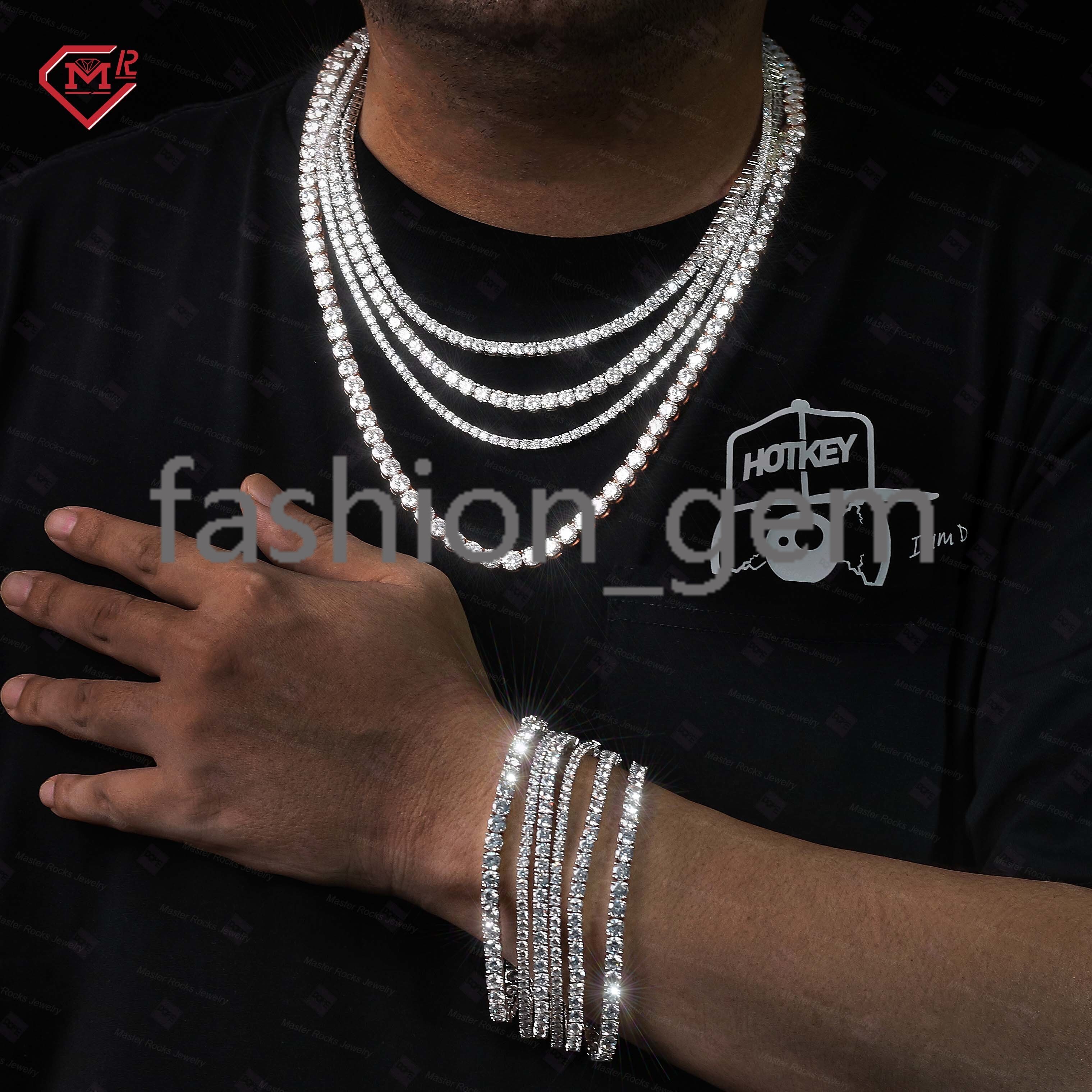 Fine Jewelry White Gold Tennis Chain Necklace Bracelet Hip Hop 925 Silver VVS Iced Out Moissanite Tennis Chain