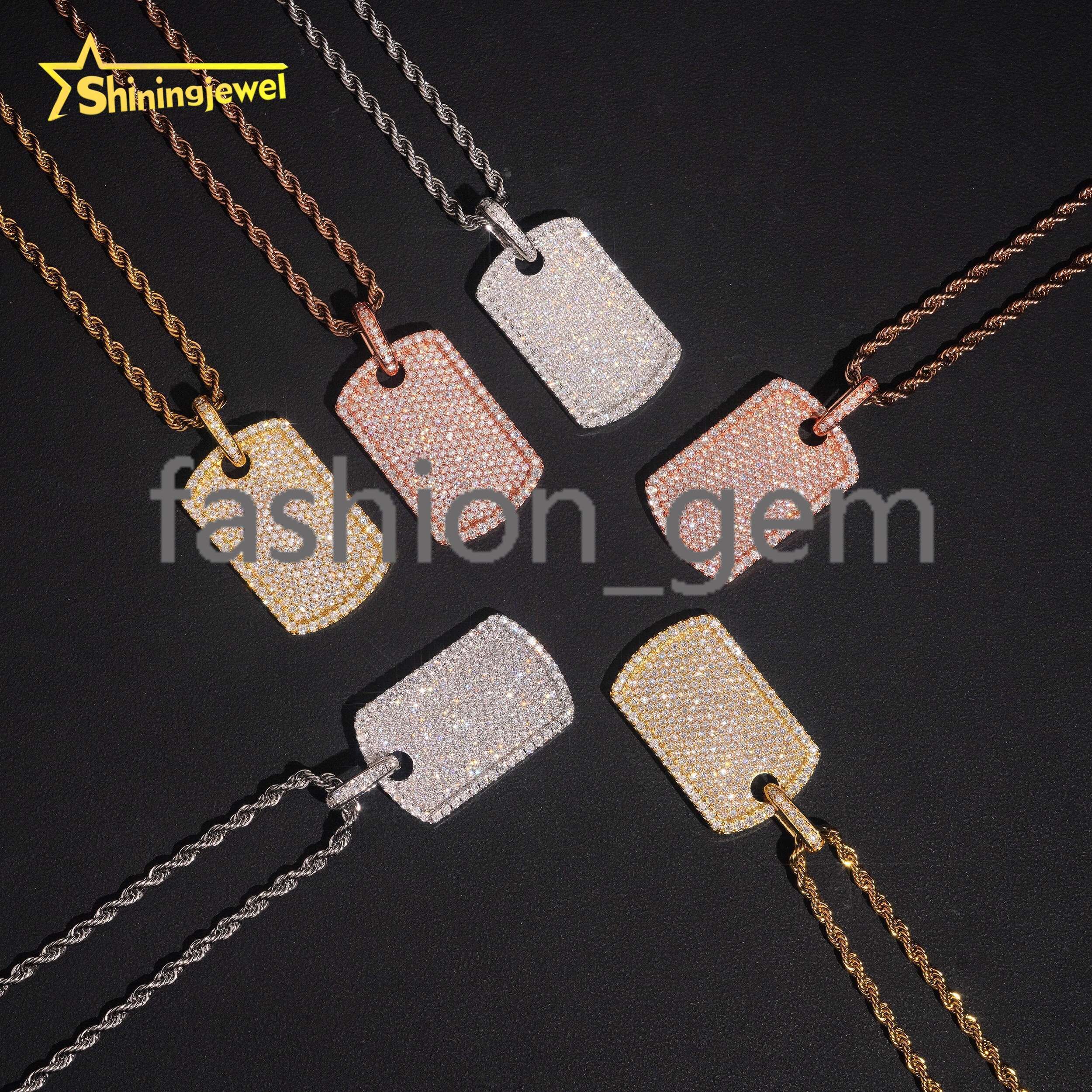 Hot Sale Rectangle Tag Moissanite Pendant 925 Sterling Silver Gold Plated Hip Hop Iced Out Sparkling Moissanite Diamond Pendant