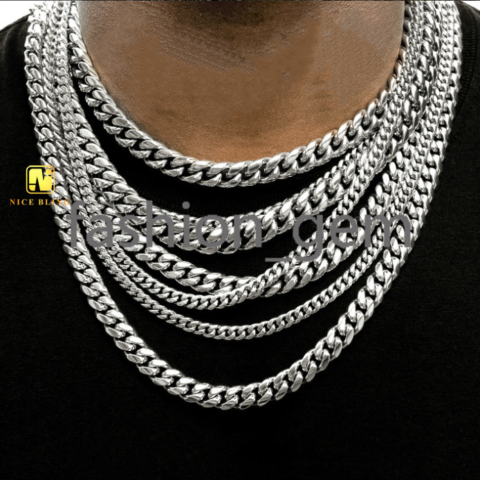 Wholesale 925 Silver Lock+moissanite 18k Gold Plated 925 silver 925 silver 8mm 10mm 12mm 14mm Cuban Necklaces Bracelets for Men Women