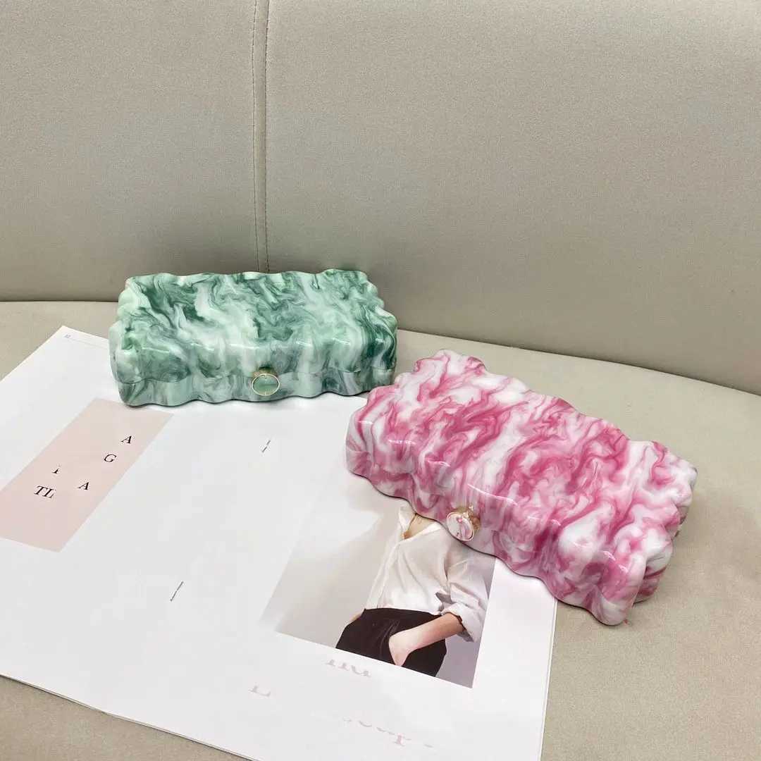 2024 New Womens Clutch Bag Summer Evening Party Lemon Wavy Marble Print Handbag Ladies Metal Chain Shoulder Bag Z250618