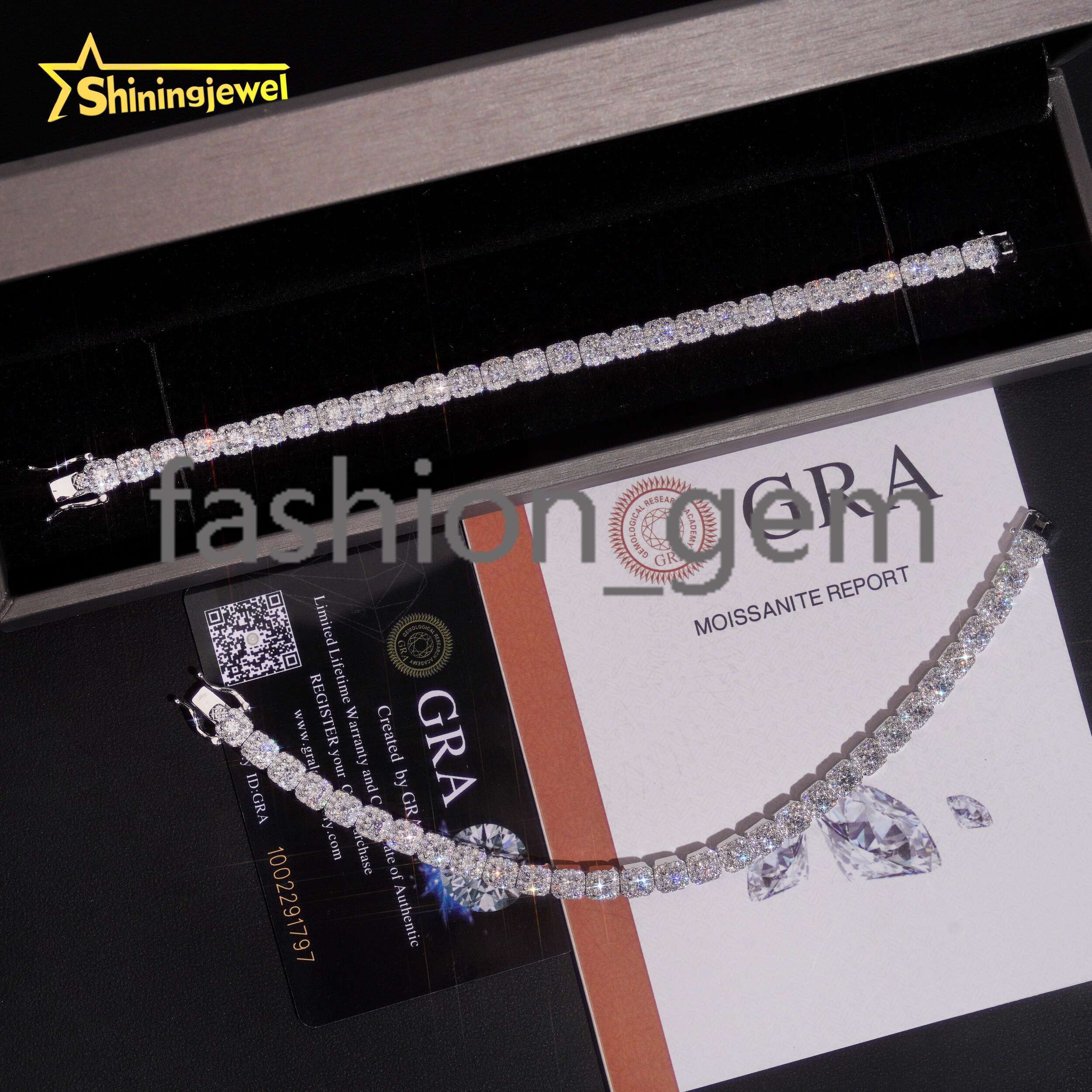 6mm Moissanite Tennis Chain Hip Hop Jewelry Iced Out Moissanite Bracelet Women 925 Silver TableTennis Engraved Gift