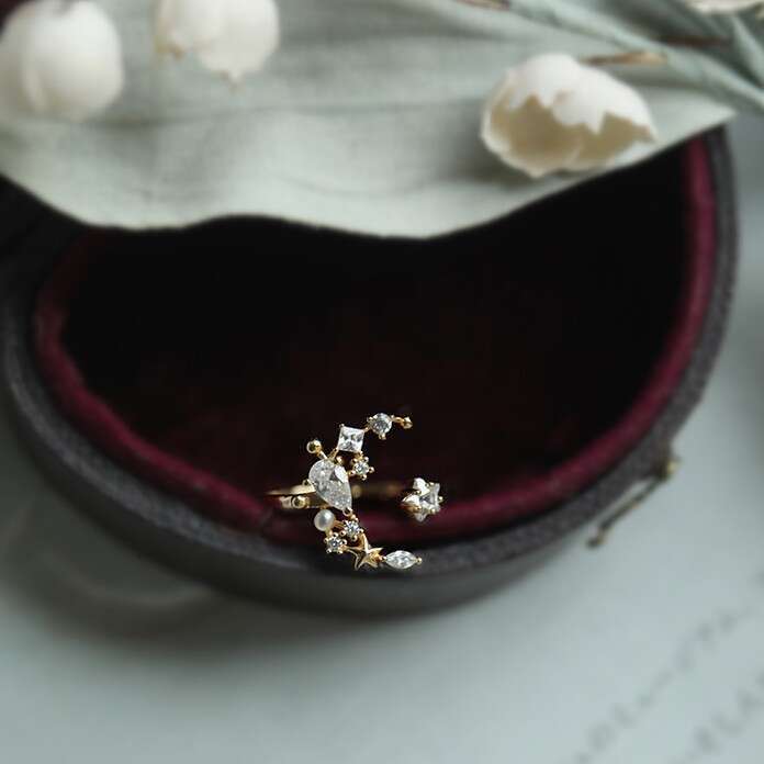 New and Sixpence Light Luxury Fairy Irregular Zircon Star Moon High-end Simple Open Ring for Women