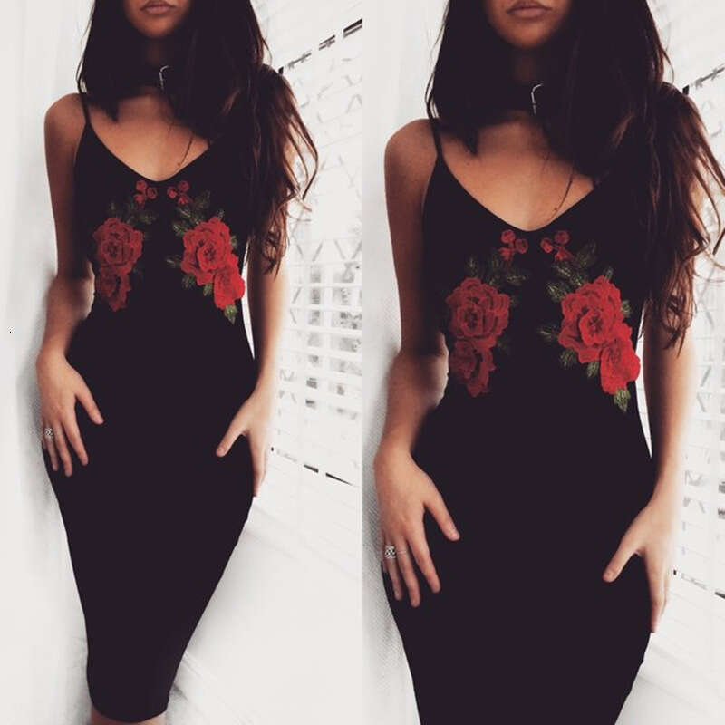 Floral Embroidered V-Neck Backless Sexy Spaghetti Strap Dress Ins Women's Fashion Trend B5