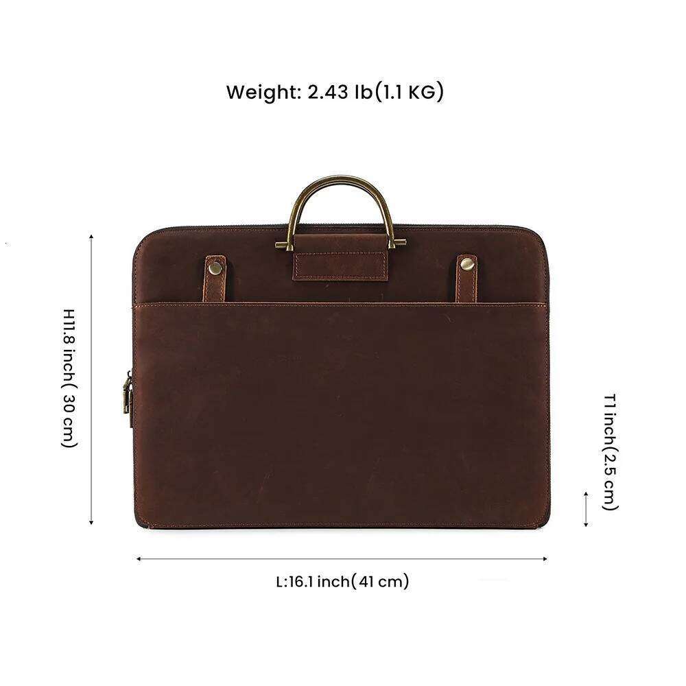 Crazy Horse Leather Briefcase Men's 17-inch Laptop Bag