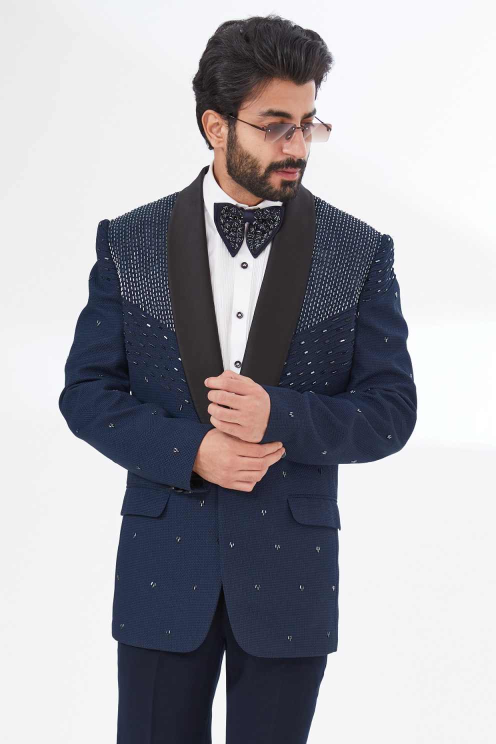 Noble Beading Wedding Tuxedos 2 Piece Set Jacket Pants One Button Men Suit Shawl Lapel Groom Wear Party Suits Customized