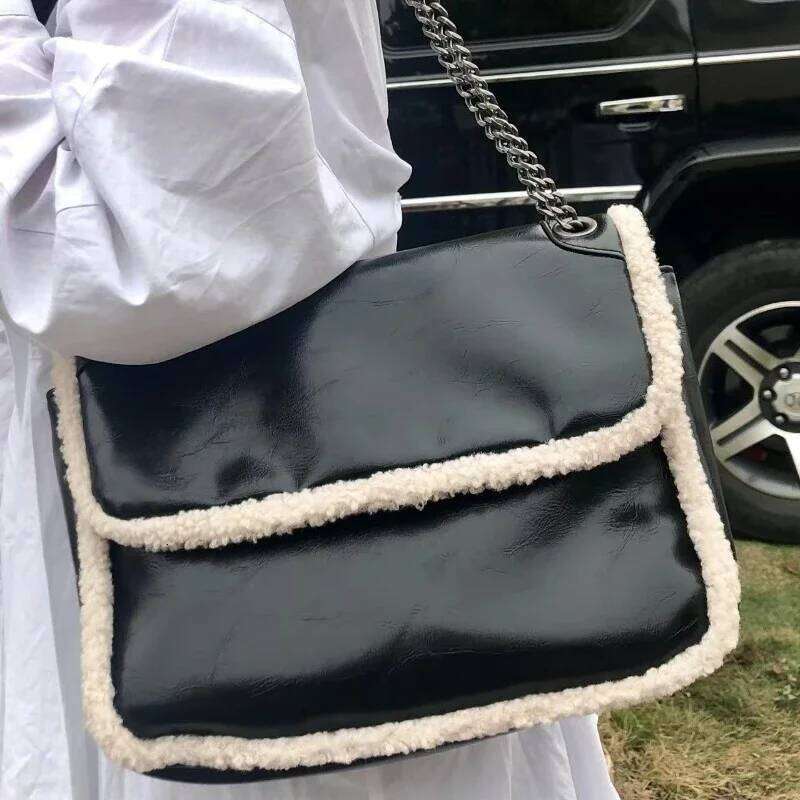 Shoulder Bag Handbags Underarm Bags Y2k Aesthetic Fashion Vintage Trend Women Patchwork Fluffy Casual Streetwear