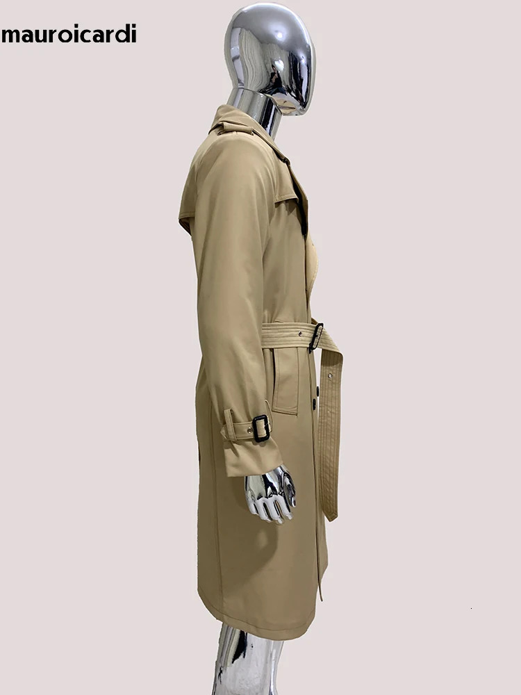 Mauroicardi Spring Autumn Long Khaki Trench Coat Men Double Breasted High Quality Chic European Clothes Overcoat 250618