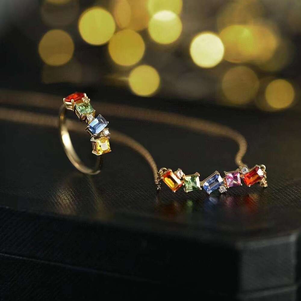 Dreamy Rainbow Light Luxury Niche Design Same Style Zircon Open Ring Jewelry